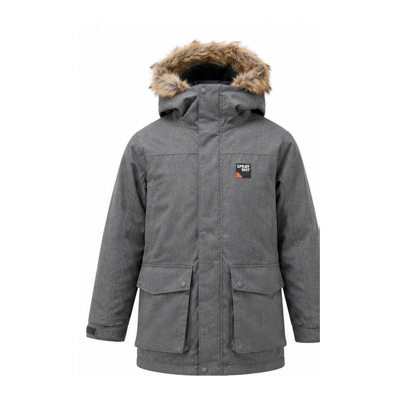 Sprayway Sebastian Boys Parka — Chrome (grey), AI-assisted front-view illustration